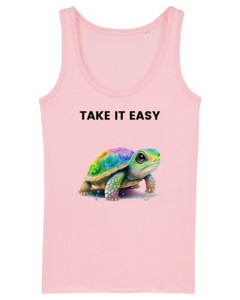 Broasca testoasa pictata in acuarela cu mesajul  Take it Easy Cotton Pink