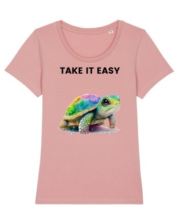 Broasca testoasa pictata in acuarela cu mesajul  Take it Easy Canyon Pink