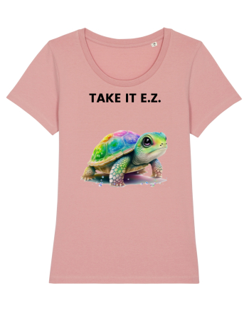 Broasca testoasa pictata in acuarela cu mesajul  Take it E.Z. Canyon Pink