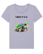 Broasca testoasa pictata in acuarela cu mesajul  Take it E.Z. Tricou mânecă scurtă guler larg fitted Damă Expresser
