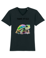 Broasca testoasa pictata in acuarela cu mesajul  Take it E.Z. Tricou mânecă scurtă guler V Bărbat Presenter