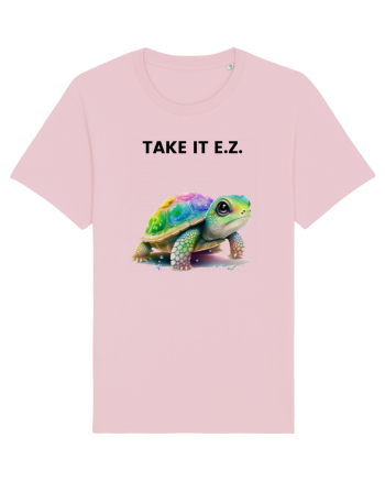 Broasca testoasa pictata in acuarela cu mesajul  Take it E.Z. Cotton Pink