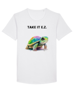Broasca testoasa pictata in acuarela cu mesajul  Take it E.Z. Tricou mânecă scurtă guler larg Bărbat Skater