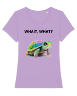 Broasca testoasa pictata in acuarela cu mesajul Wait, What? Tricou mânecă scurtă guler larg fitted Damă Expresser