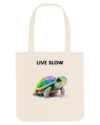 Broasca testoasa pictata in acuarela cu mesajul Live Slow Natural