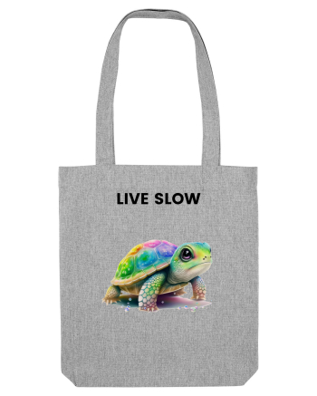Broasca testoasa pictata in acuarela cu mesajul Live Slow Heather Grey
