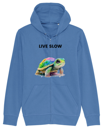 Broasca testoasa pictata in acuarela cu mesajul Live Slow Bright Blue