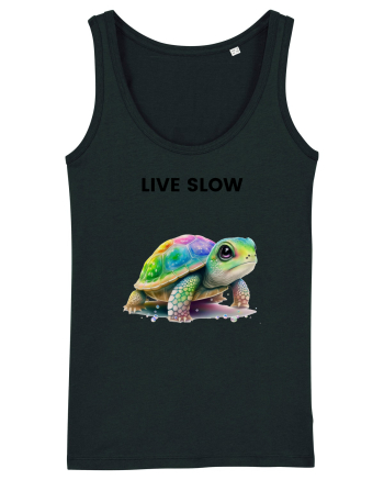Broasca testoasa pictata in acuarela cu mesajul Live Slow Black