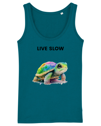 Broasca testoasa pictata in acuarela cu mesajul Live Slow Ocean Depth