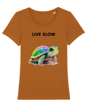 Broasca testoasa pictata in acuarela cu mesajul Live Slow Roasted Orange
