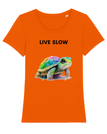 Broasca testoasa pictata in acuarela cu mesajul Live Slow Bright Orange