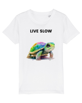 Broasca testoasa pictata in acuarela cu mesajul Live Slow White