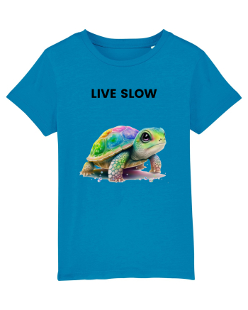 Broasca testoasa pictata in acuarela cu mesajul Live Slow Azur