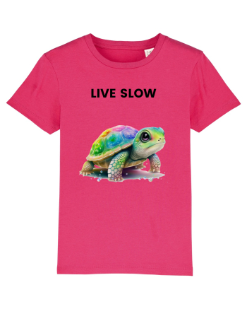 Broasca testoasa pictata in acuarela cu mesajul Live Slow Raspberry
