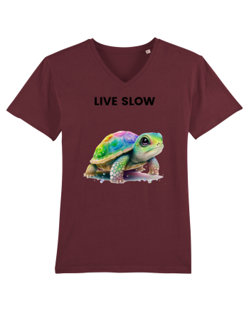 Broasca testoasa pictata in acuarela cu mesajul Live Slow Burgundy