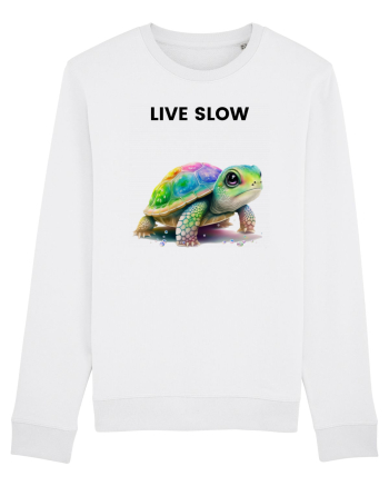 Broasca testoasa pictata in acuarela cu mesajul Live Slow White