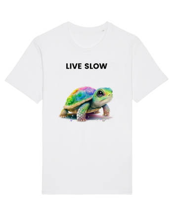 Broasca testoasa pictata in acuarela cu mesajul Live Slow White