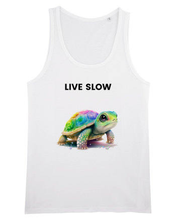 Broasca testoasa pictata in acuarela cu mesajul Live Slow White
