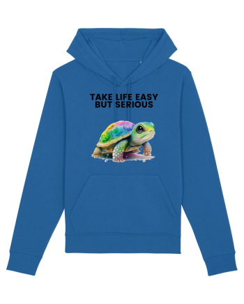 Broasca testoasa pictata in acuarela cu mesajul Take Life Easy but Serious Royal Blue