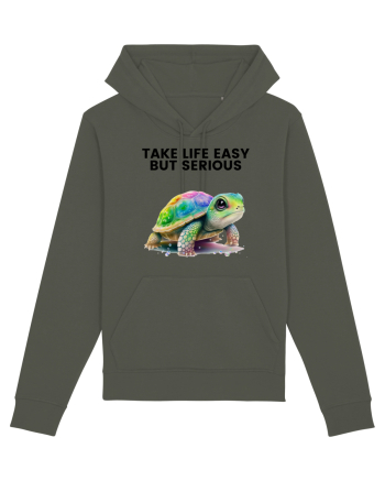 Broasca testoasa pictata in acuarela cu mesajul Take Life Easy but Serious Khaki