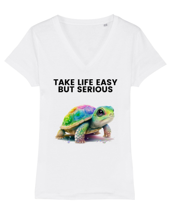 Broasca testoasa pictata in acuarela cu mesajul Take Life Easy but Serious White