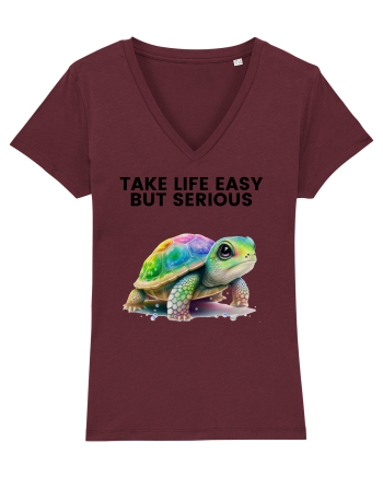 Broasca testoasa pictata in acuarela cu mesajul Take Life Easy but Serious Burgundy