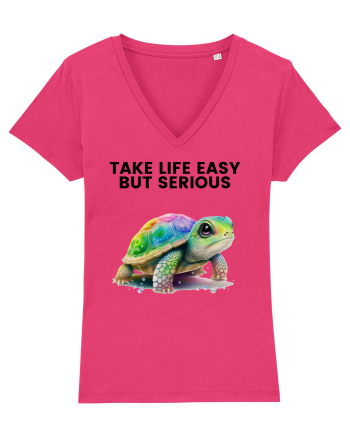 Broasca testoasa pictata in acuarela cu mesajul Take Life Easy but Serious Raspberry