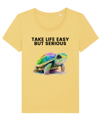 Broasca testoasa pictata in acuarela cu mesajul Take Life Easy but Serious Jojoba