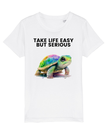Broasca testoasa pictata in acuarela cu mesajul Take Life Easy but Serious White