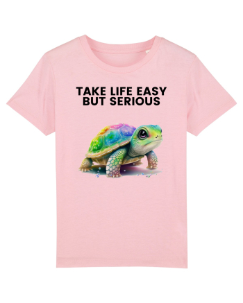 Broasca testoasa pictata in acuarela cu mesajul Take Life Easy but Serious Cotton Pink