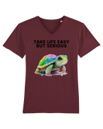 Broasca testoasa pictata in acuarela cu mesajul Take Life Easy but Serious Tricou mânecă scurtă guler V Bărbat Presenter