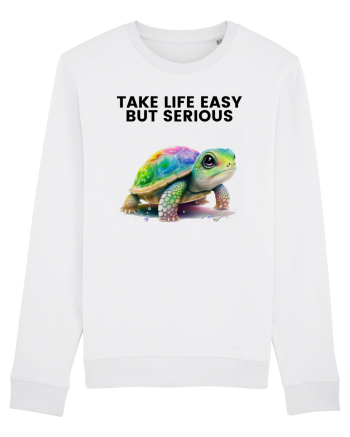 Broasca testoasa pictata in acuarela cu mesajul Take Life Easy but Serious White