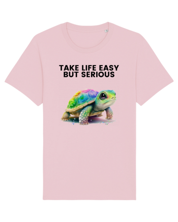 Broasca testoasa pictata in acuarela cu mesajul Take Life Easy but Serious Cotton Pink