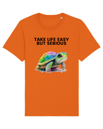 Broasca testoasa pictata in acuarela cu mesajul Take Life Easy but Serious Bright Orange