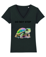 Broasca testoasa pictata in acuarela cu mesajul Do Not Stop Tricou mânecă scurtă guler V Damă Evoker