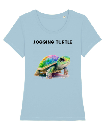 Broasca testoasa pictata in acuarela cu mesajul Jogging Turtle Sky Blue