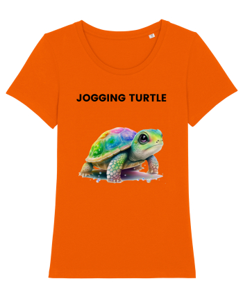 Broasca testoasa pictata in acuarela cu mesajul Jogging Turtle Bright Orange