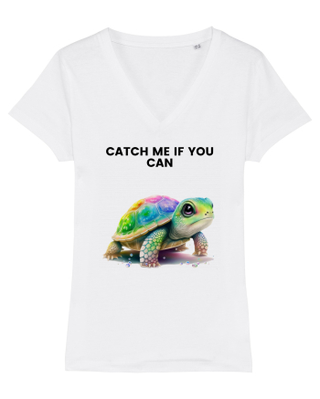 Broasca testoasa pictata in acuarela cu mesajul Catch Me If You Can White