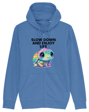 Broasca testoasa pictata in acuarela cu mesajul  Slow Down and Enjoy Life Bright Blue