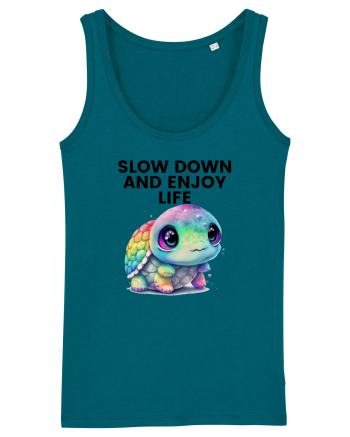 Broasca testoasa pictata in acuarela cu mesajul  Slow Down and Enjoy Life Ocean Depth