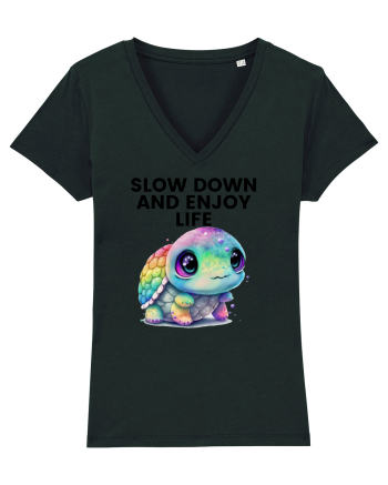 Broasca testoasa pictata in acuarela cu mesajul  Slow Down and Enjoy Life Black