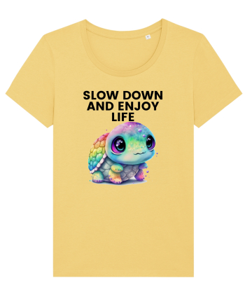 Broasca testoasa pictata in acuarela cu mesajul  Slow Down and Enjoy Life Jojoba