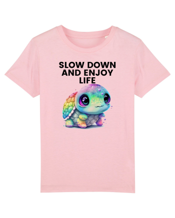 Broasca testoasa pictata in acuarela cu mesajul  Slow Down and Enjoy Life Cotton Pink