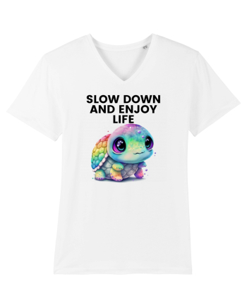 Broasca testoasa pictata in acuarela cu mesajul  Slow Down and Enjoy Life White