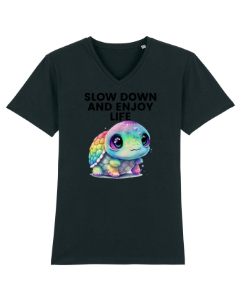 Broasca testoasa pictata in acuarela cu mesajul  Slow Down and Enjoy Life Black
