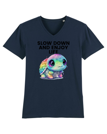 Broasca testoasa pictata in acuarela cu mesajul  Slow Down and Enjoy Life French Navy
