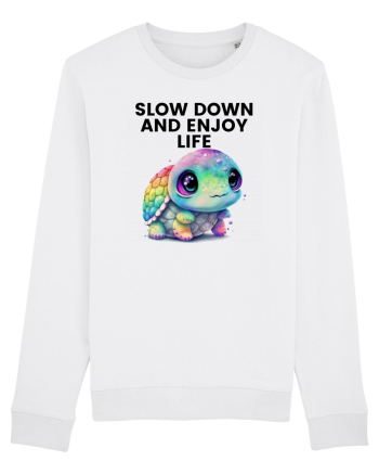 Broasca testoasa pictata in acuarela cu mesajul  Slow Down and Enjoy Life White