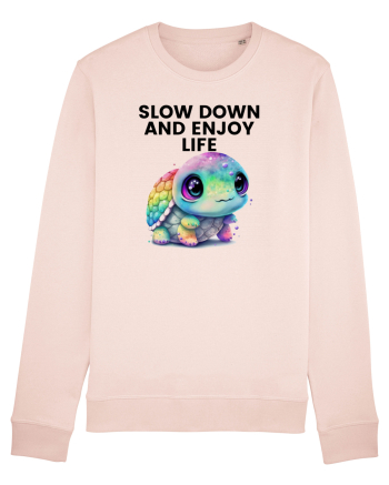 Broasca testoasa pictata in acuarela cu mesajul  Slow Down and Enjoy Life Candy Pink