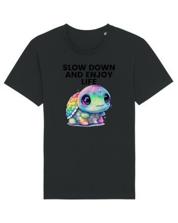 Broasca testoasa pictata in acuarela cu mesajul  Slow Down and Enjoy Life Black