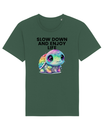 Broasca testoasa pictata in acuarela cu mesajul  Slow Down and Enjoy Life Bottle Green